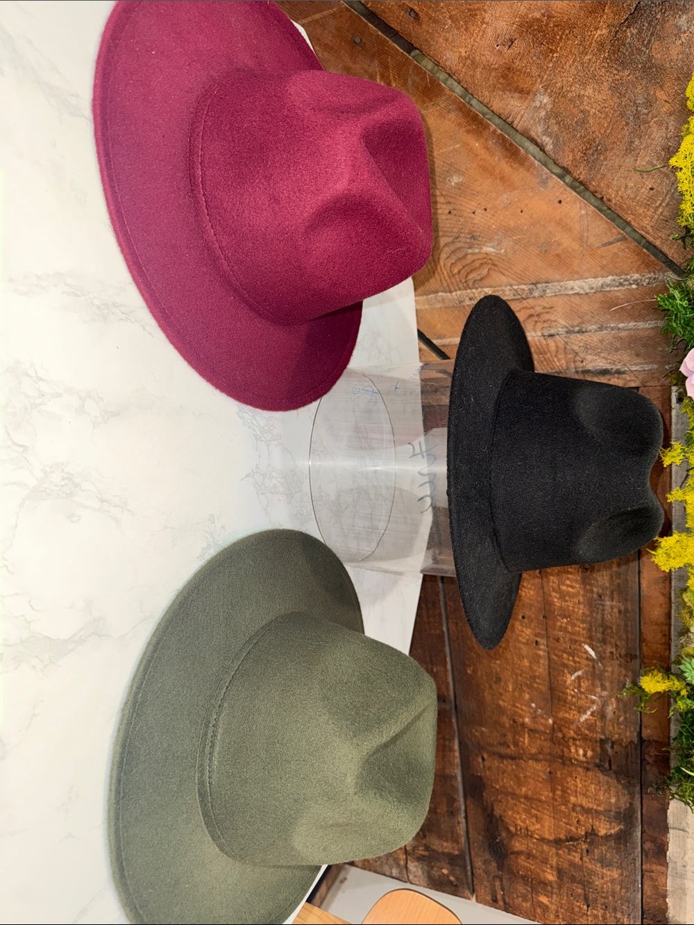 Women’s Wide Brim Felt Fedora Hat - Black, Olive, Berry